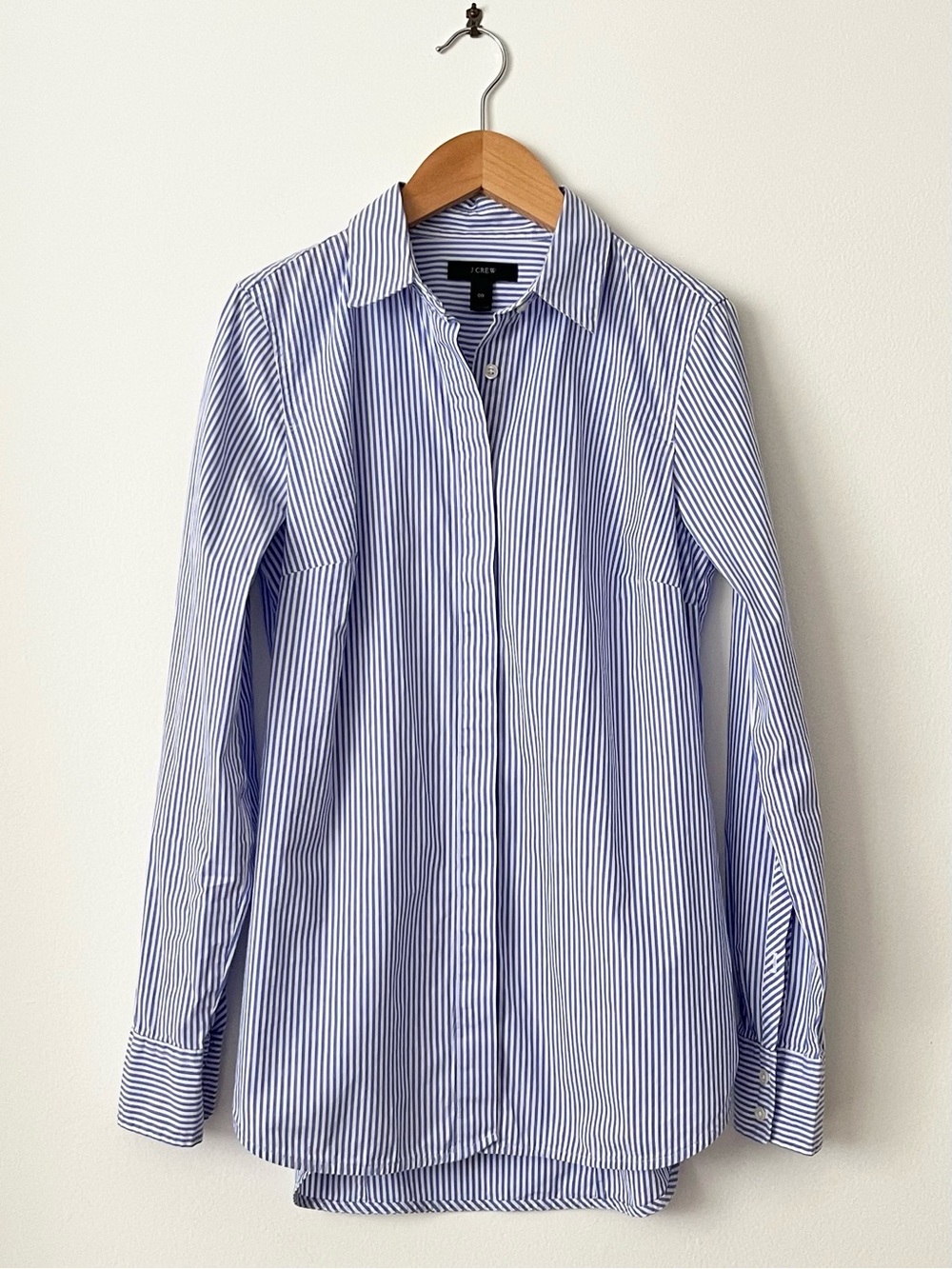 J.Crew Women's Striped Button-Up Shirt Blue White 00 Stretch Classic Preppy